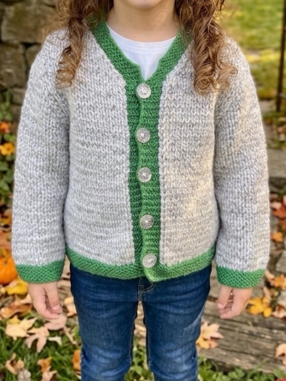 Kids Hand Knit Chunky Cardigan Sweater Size 7 Grandma Grandpa One of a Kind